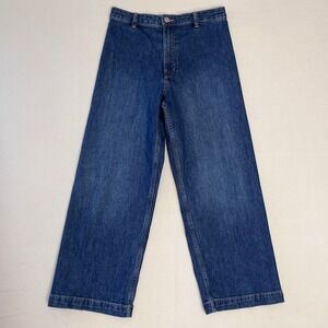 H & M Jeans Womens Wide Leg Cropped Blue High-Waisted Size 8 Casual City Boho